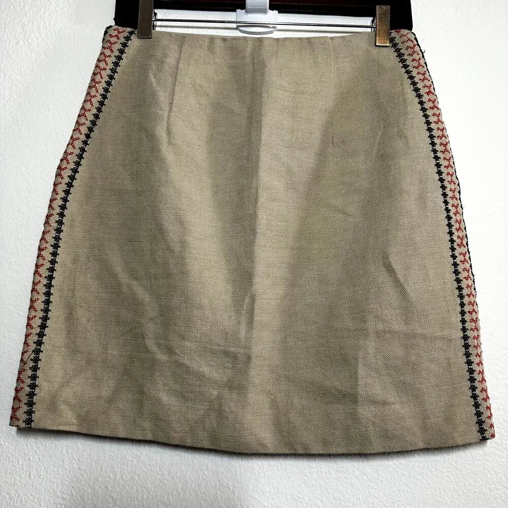 Ann Taylor Loft Pencil Skirt Linen Geometric Cross Stitch Pattern Lined Zip Tan - Picture 8 of 8